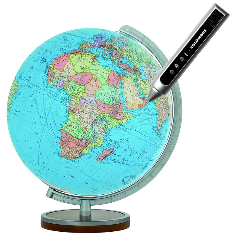 3239 globe terrestre lumineux duo 34 cm avec pied en bois interactif