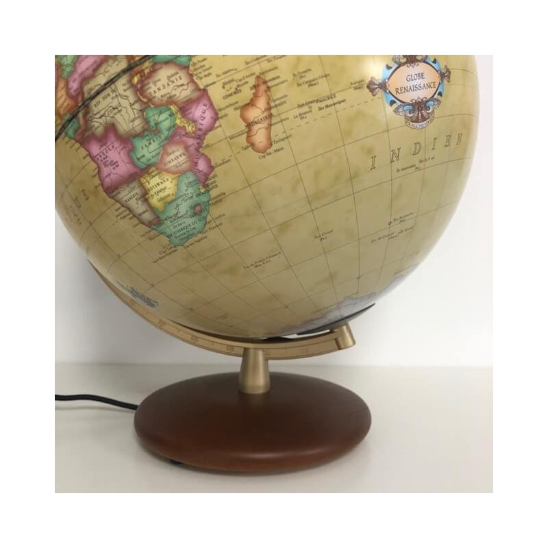 Globe lumineux Columbus Renaissance avec pied en noyer