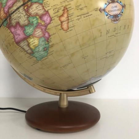 Globe lumineux Columbus Renaissance avec pied en noyer