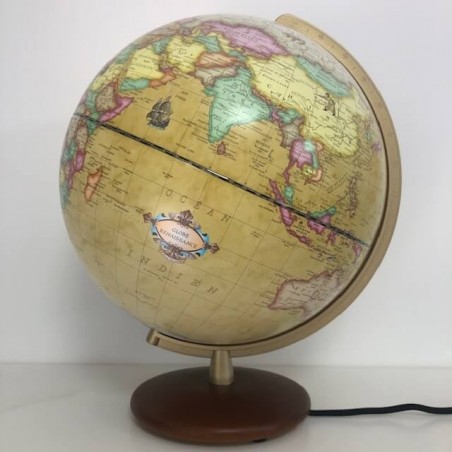 Globe lumineux Columbus Renaissance avec pied en noyer