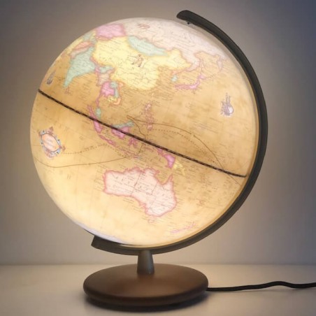 Globe lumineux Columbus Renaissance avec pied en noyer