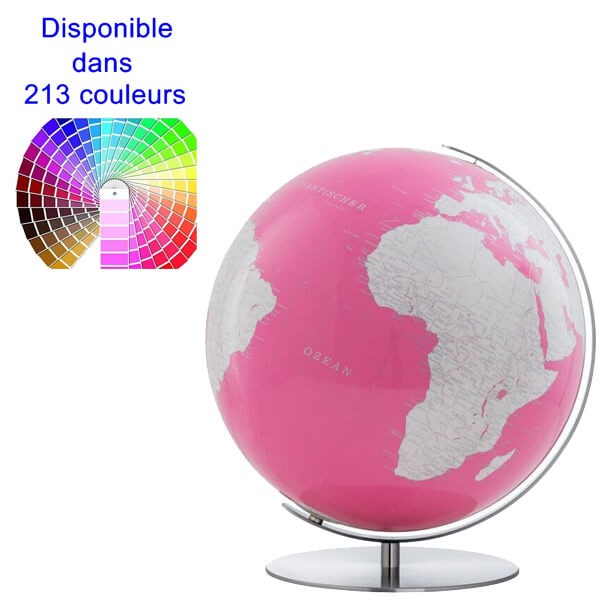 Globe terrestre lumineux design blanc rose électrique